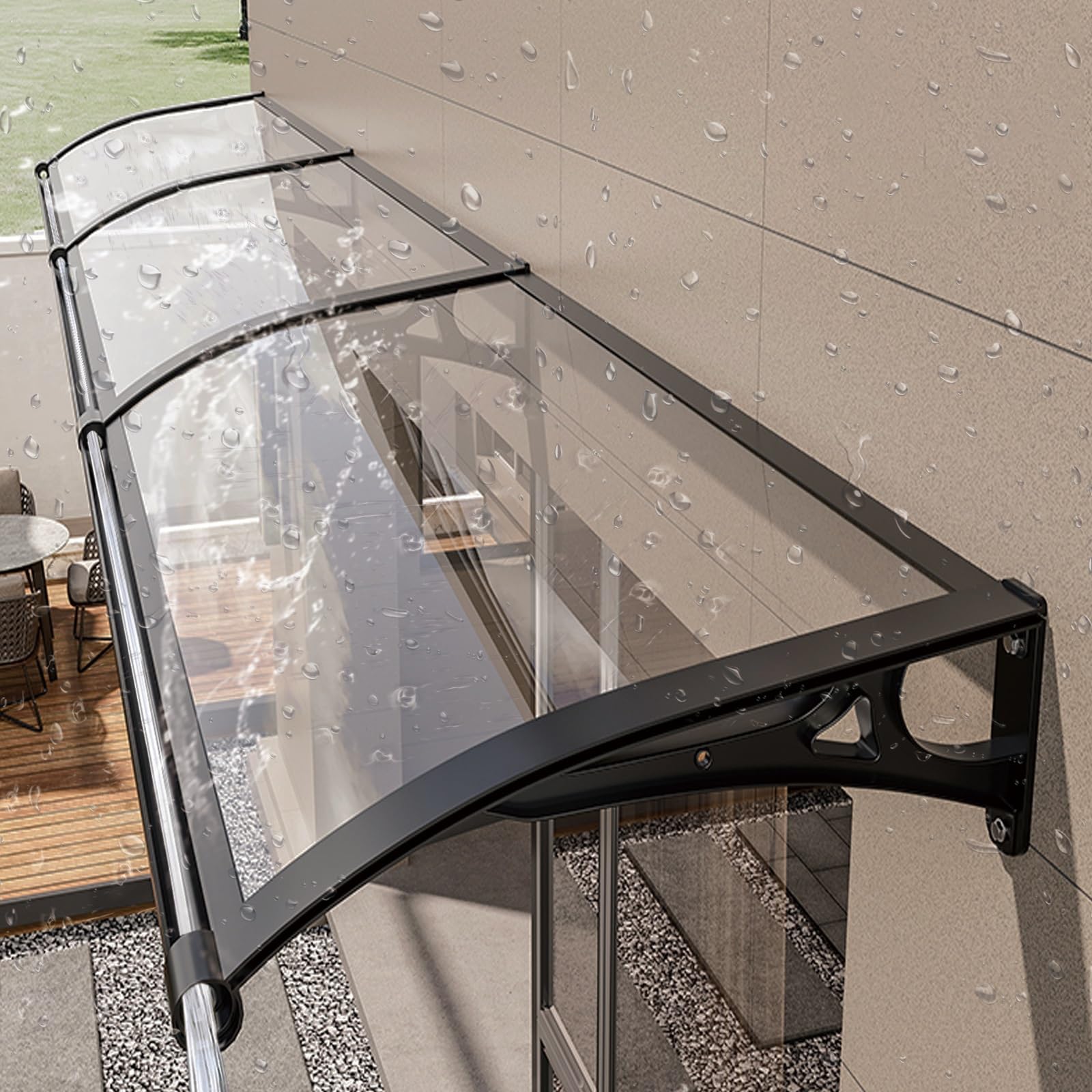 Modern Front Door Awnings with Aluminum Bracket & Rain Gutters - Polycarbonate Awning & Canopies for Windows - UV Protection (L60*W160cm/L24*W120cm)
