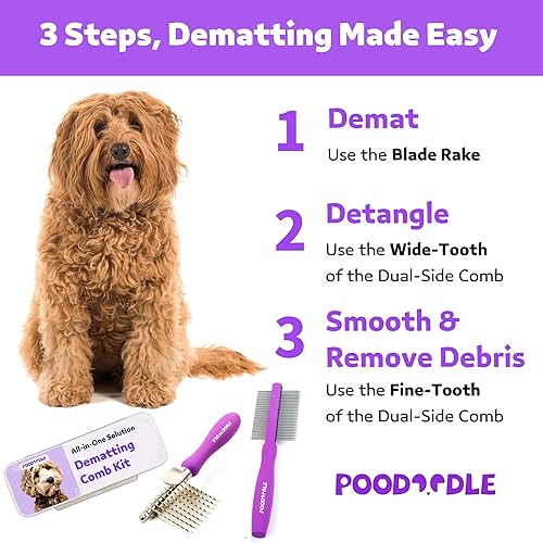 Miniatura 5 de Kit de peine desmenuzador sin dolor para perros y gatos, rastrillo desmenuzador y peine desenredante de doble cara, cepillo para desmenuzar perros y