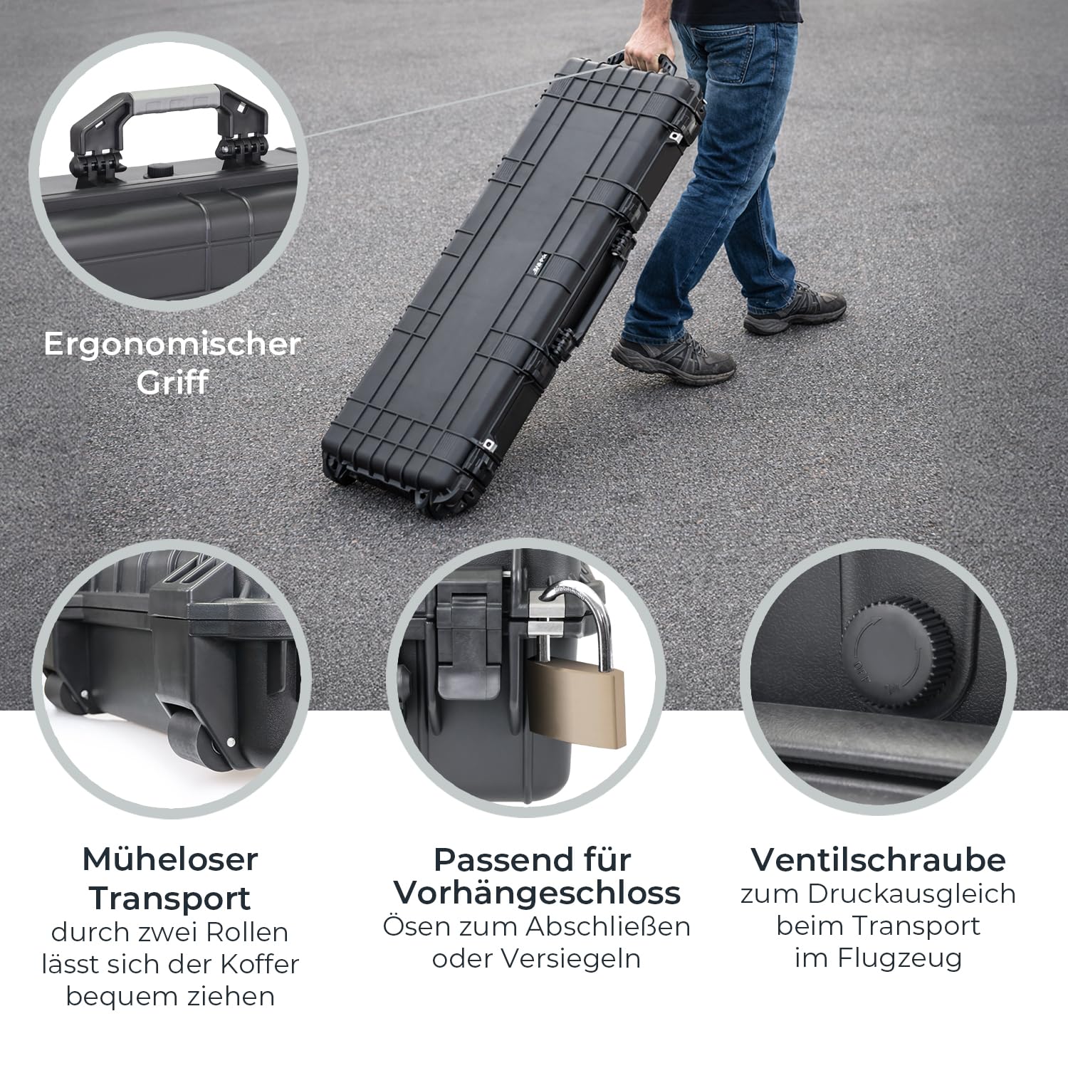 HMF Outdoor Waffenkoffer für Langwaffen ODK200, Wasserdichter IP67 Gewehrkoffer mit Rasterschaumstoff