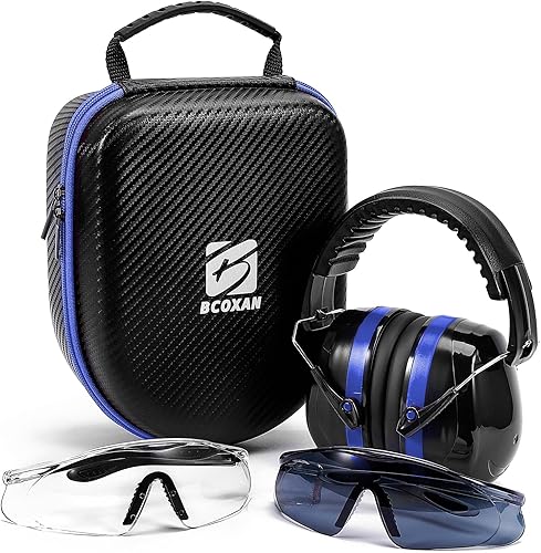 Bcoxan Shooting ear protection safety eamuffs, Gun range hearing protection, Shooting glasses, Earplugs, carrying case