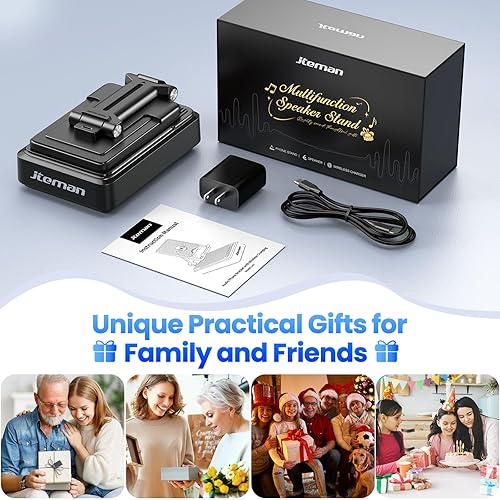 Miniatura 9 de Jteman Soporte para teléfono celular con altavoz Bluetooth y cargador inalámbrico, estación de carga de escritorio para iPhone, regalo de cumpleaños