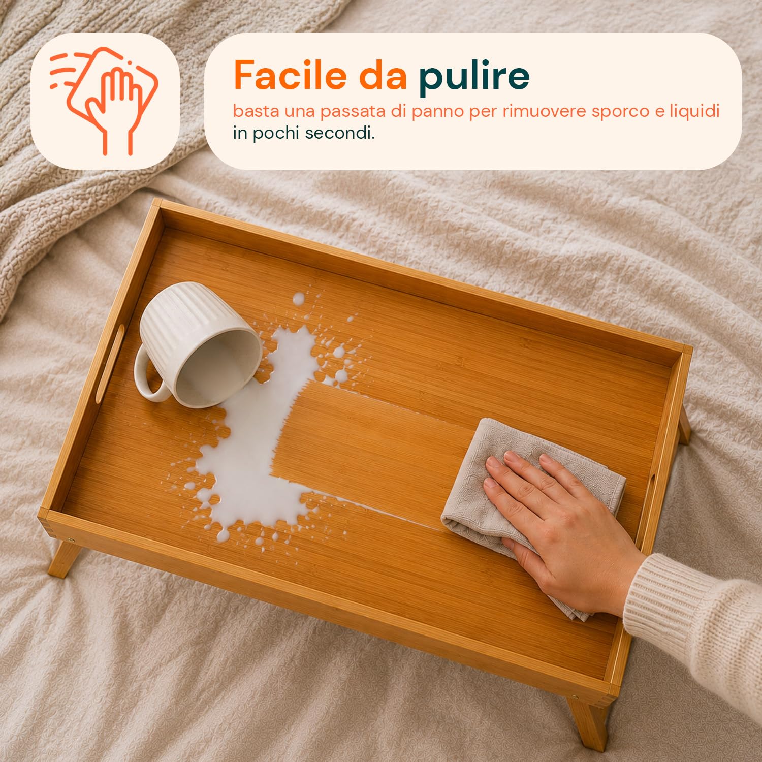 Avilia Vassoio per Colazione a Letto in Bambù con Piedini Pieghevoli - Elegante Tavolino da Letto per Colazione - Vassoio Multifunzionale - 50x30x21cm (Legno Naturale)
