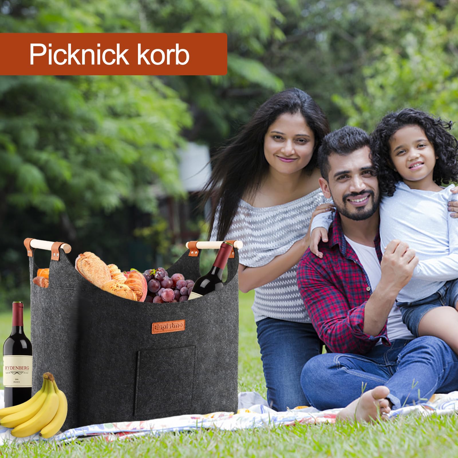 Cestino Per Legna In Feltro - XL Pieghevole, Con Manici In Legno, Capacità 50 Litri, Grigio - Foto 10