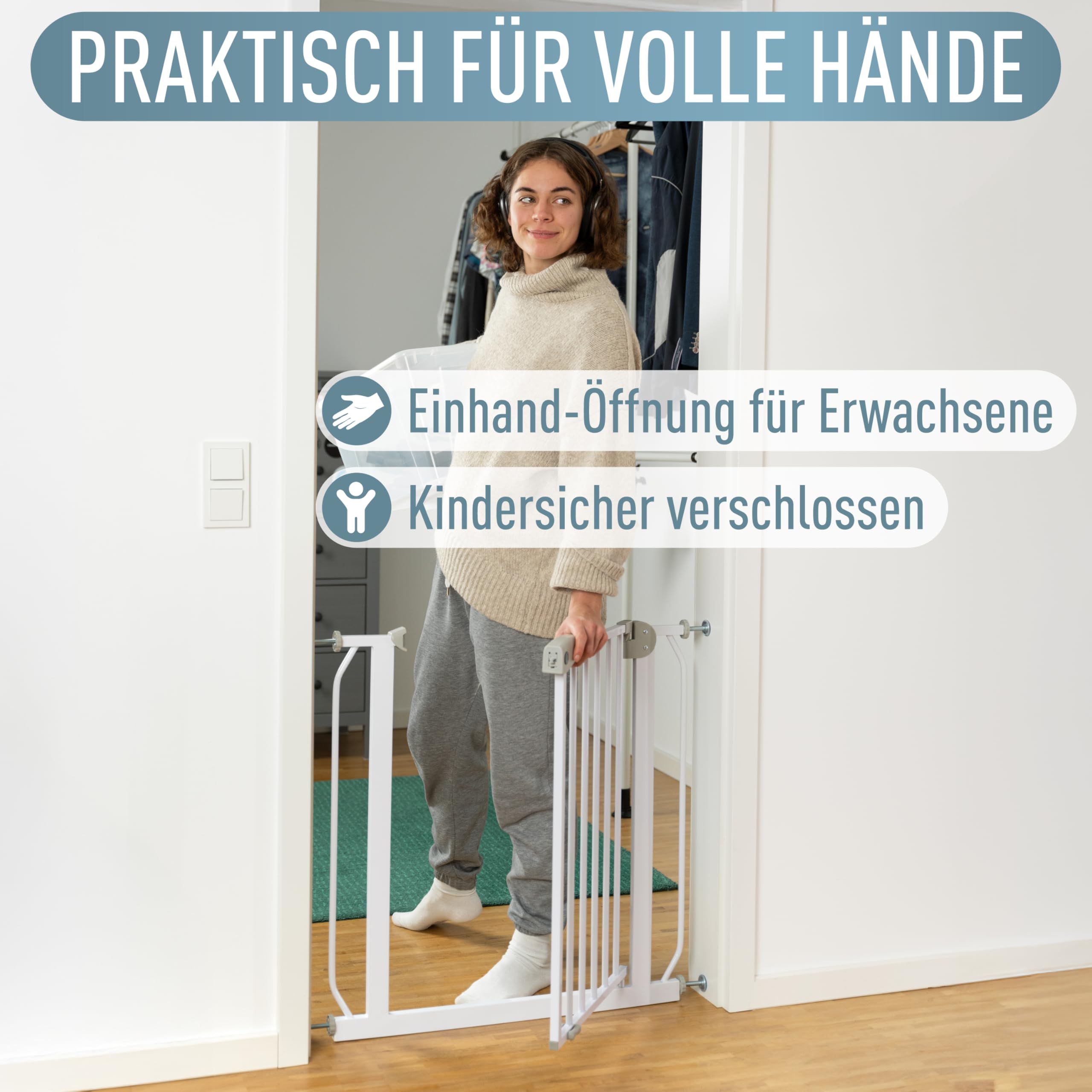 IB STYLE Berrin Treppenschutzgitter Türschutzgitter Metall Weiß 95-105 cm