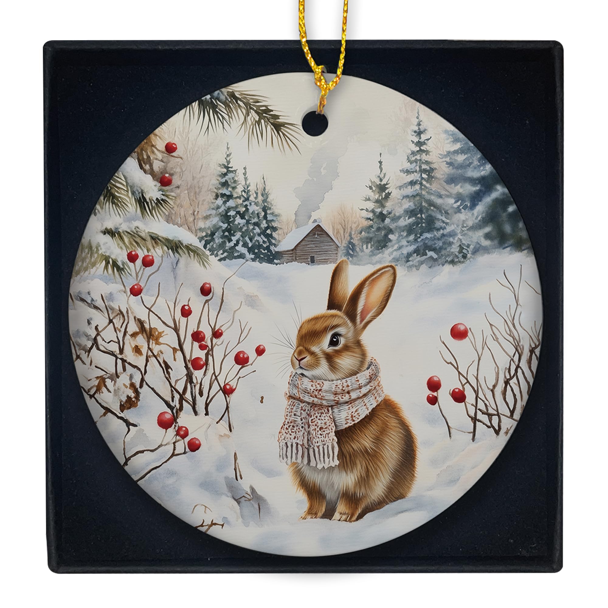 Amazon.com: KSDUT Winter Ornament - Winter Snowy Bunny Ceramic Ornament ...