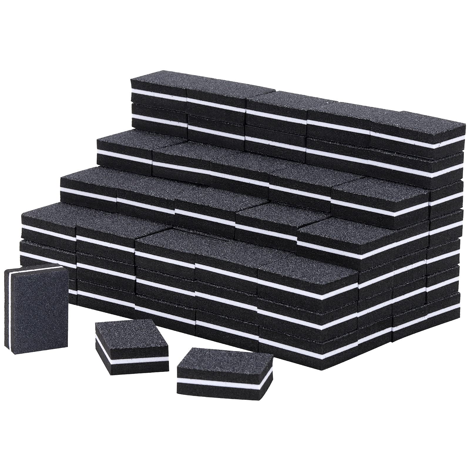 100 Pcs Mini Nail Buffer Blocks 180/100 Grit Sandwich Nail Buffer Washable for Nail Care(Black)
