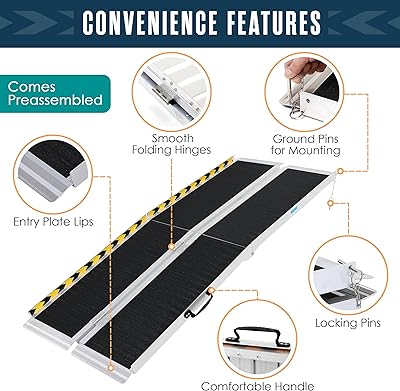 KOLOTOOL Portable Wheelchair Ramp 2ft, Non-Skid Aluminum Ramps For Wheelchairs For Home Steps, 800 LBS Capacity Handicap Ramp For Doorway, Threshold, Front Porch, Entry, Stairs 24" Lx 29.2" Wx2H