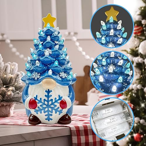 Miniatura 5 de pinata Ceramic Christmas Tree, Christmas Gnomes Decorations for Table Indoor, Blue Gnome Lighted Ceramic Tree Decor