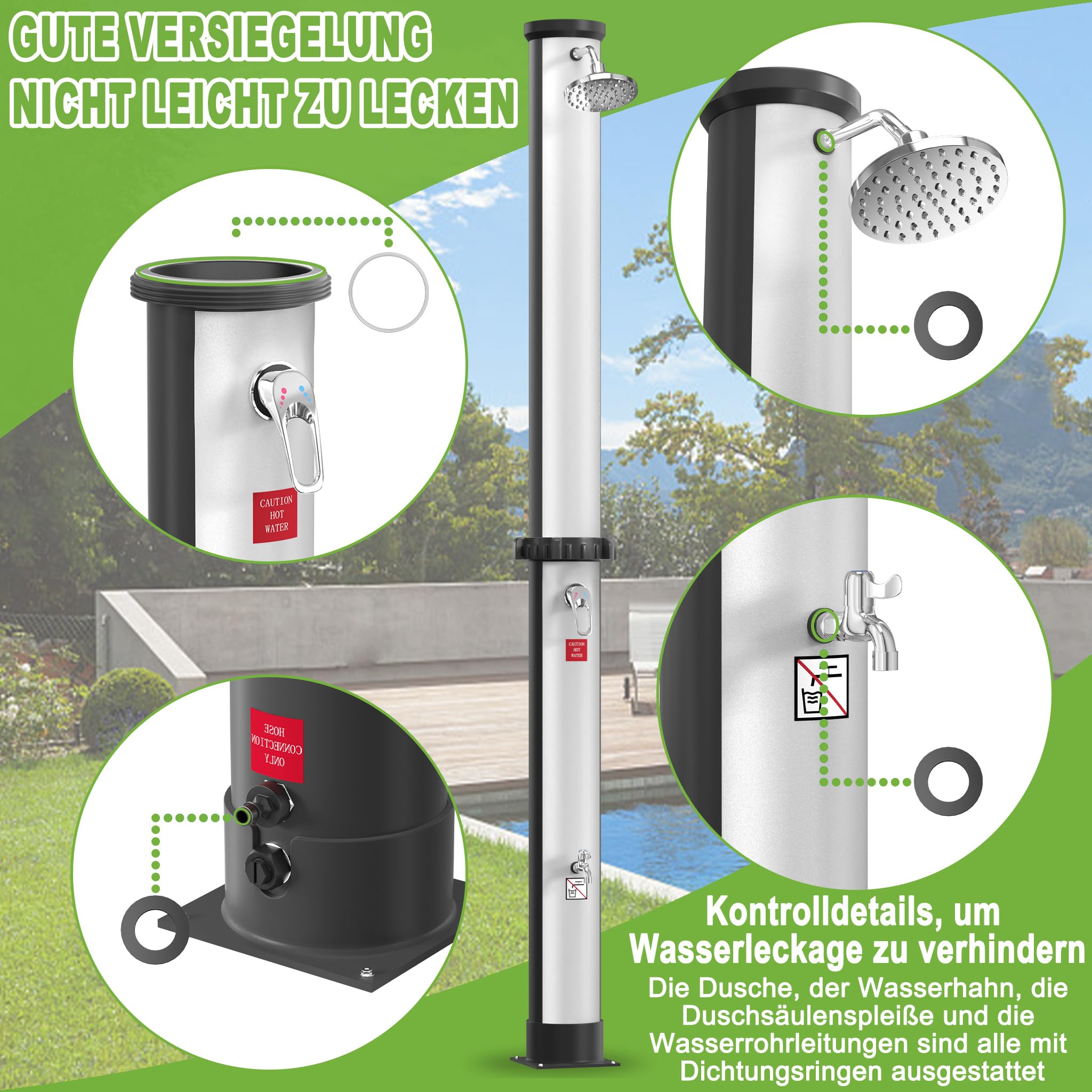 LZQ Solar Gartendusche 40L, Solardusche für Garten, Terrasse & Camping, Außendusche mit Duschkopf
