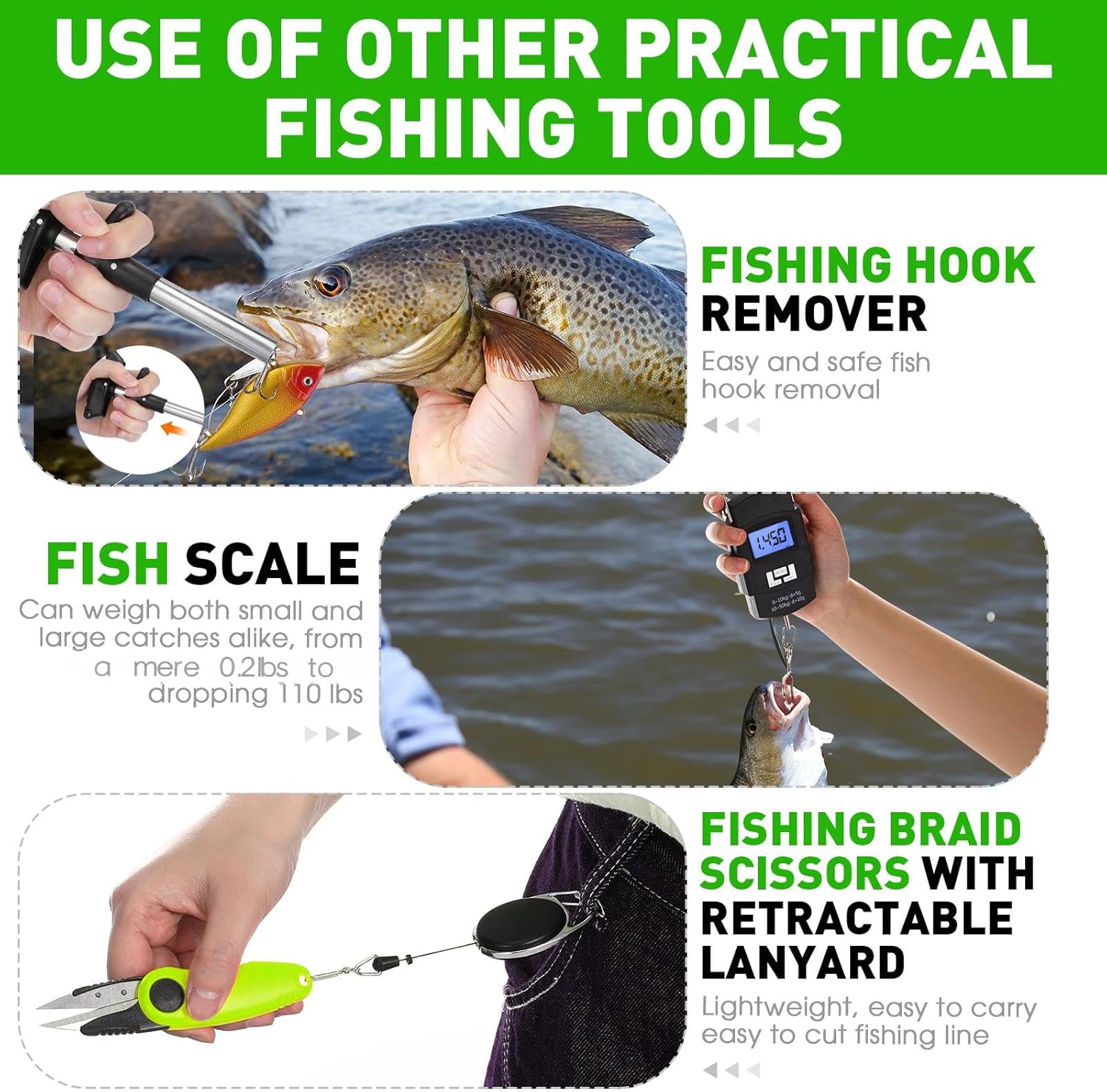 RoundFunny 10 Pcs Fishing Tool Kit, Easter Gift Basket, Fishing Pliers with Lanyard and Protective Sheaths, Landing Net, Fillet Knife, Fish Scale, Gripper, Hook Remover, Braid Scissors, Gloves