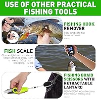 Vista 5 de Kit de herramientas de pesca de 10 piezas, alicates de pesca con cordón y fundas protectoras, salabre, cuchillo de filete, balanza de pescado, Verde