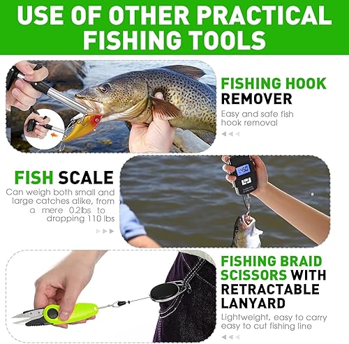 Miniatura 5 de Kit de herramientas de pesca de 10 piezas, alicates de pesca con cordón y fundas protectoras, salabre, cuchillo de filete, balanza de pescado,