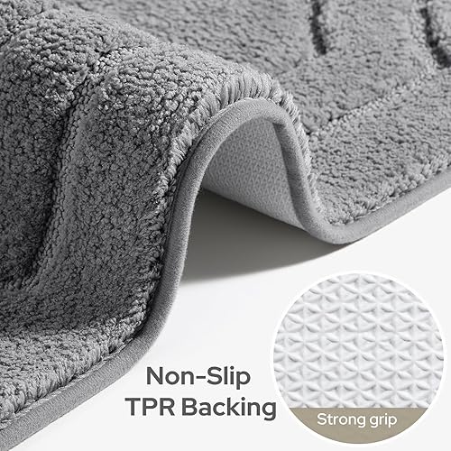Miniatura 5 de HOMEIDEAS Juego de alfombras de baño de 2 piezas, alfombra de baño de felpa de microfibra extra suave y absorbente con respaldo antideslizante (gris)