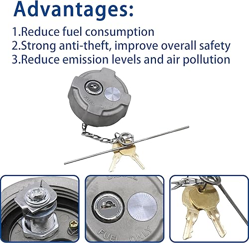 Miniatura 5 de Tapa de combustible con bloqueo de 2 14 pulgadas con cadena de seguridad con anillo de sello de goma y 2 llaves para Ford 650 750  International MD