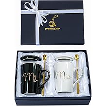 Jumway Mr and Mrs Coffee Mugs Set - Unique Wedding Gifts For Bride and Groom - His and Hers Anniversary Present Husband and Wife -Engagement Gifts For Him Her For Parents for Valentine's day