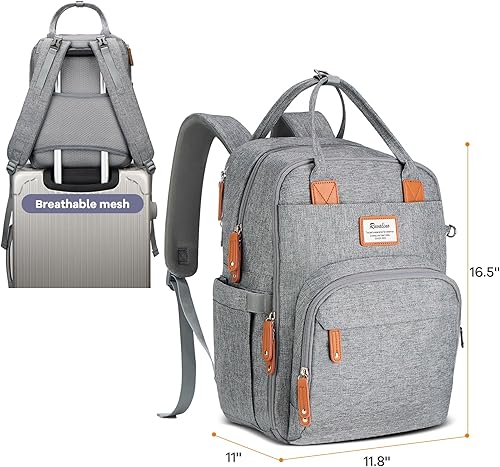 Miniatura 120 de RUVALINO Mochila para pañales - Bolsa de pañales de viaje multifunción para bebé con cambiador, soportes aislados para botellas y estuche para Gris