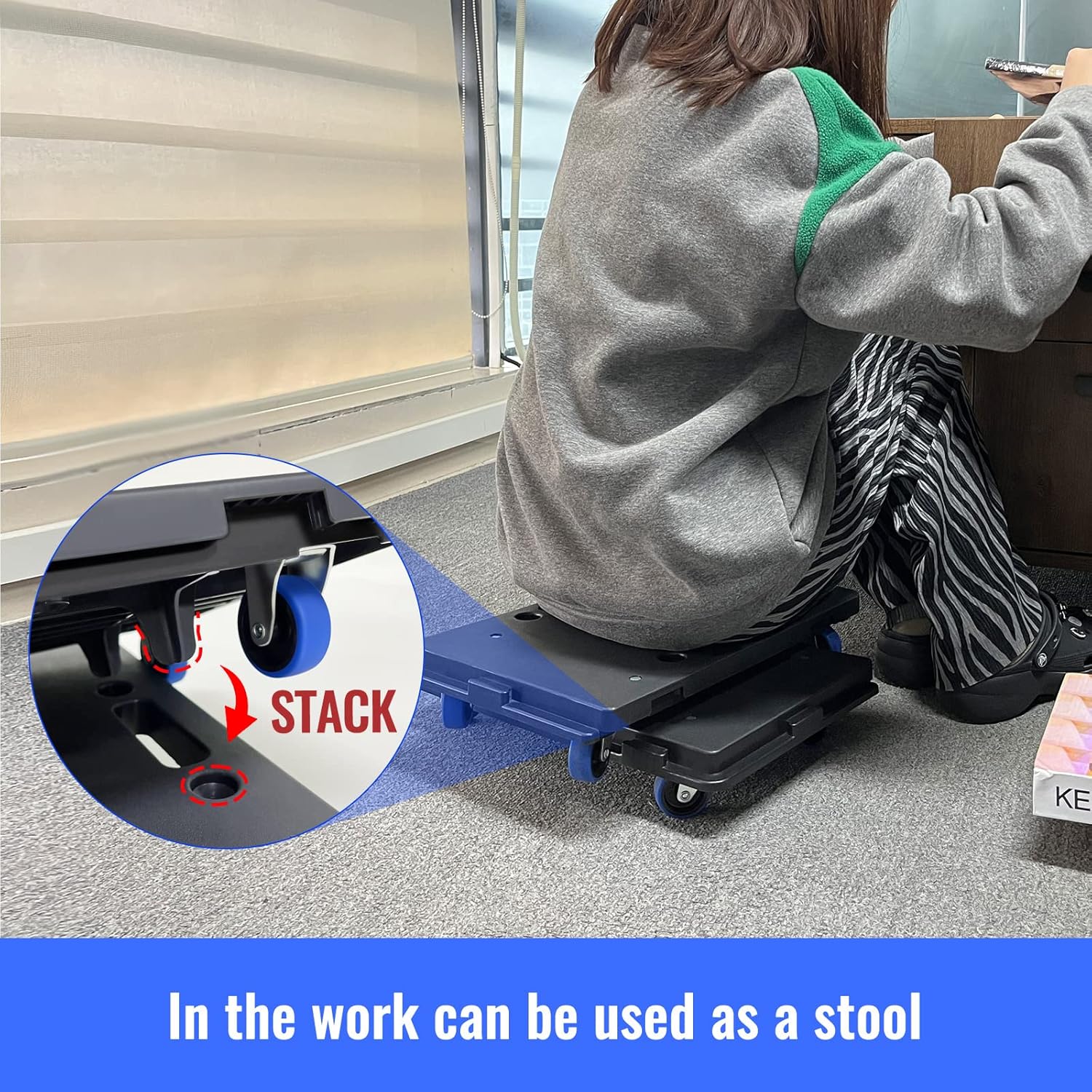 Furniture Dolly,Moving Dolly 4 Wheels Heavy Duty,16in-11in 500lbs Capacity,Furniture Movers Dollys with Wheels,4 Wheels Small Flat Dolly Cart, 2 Pack, Black,Blue Wheel