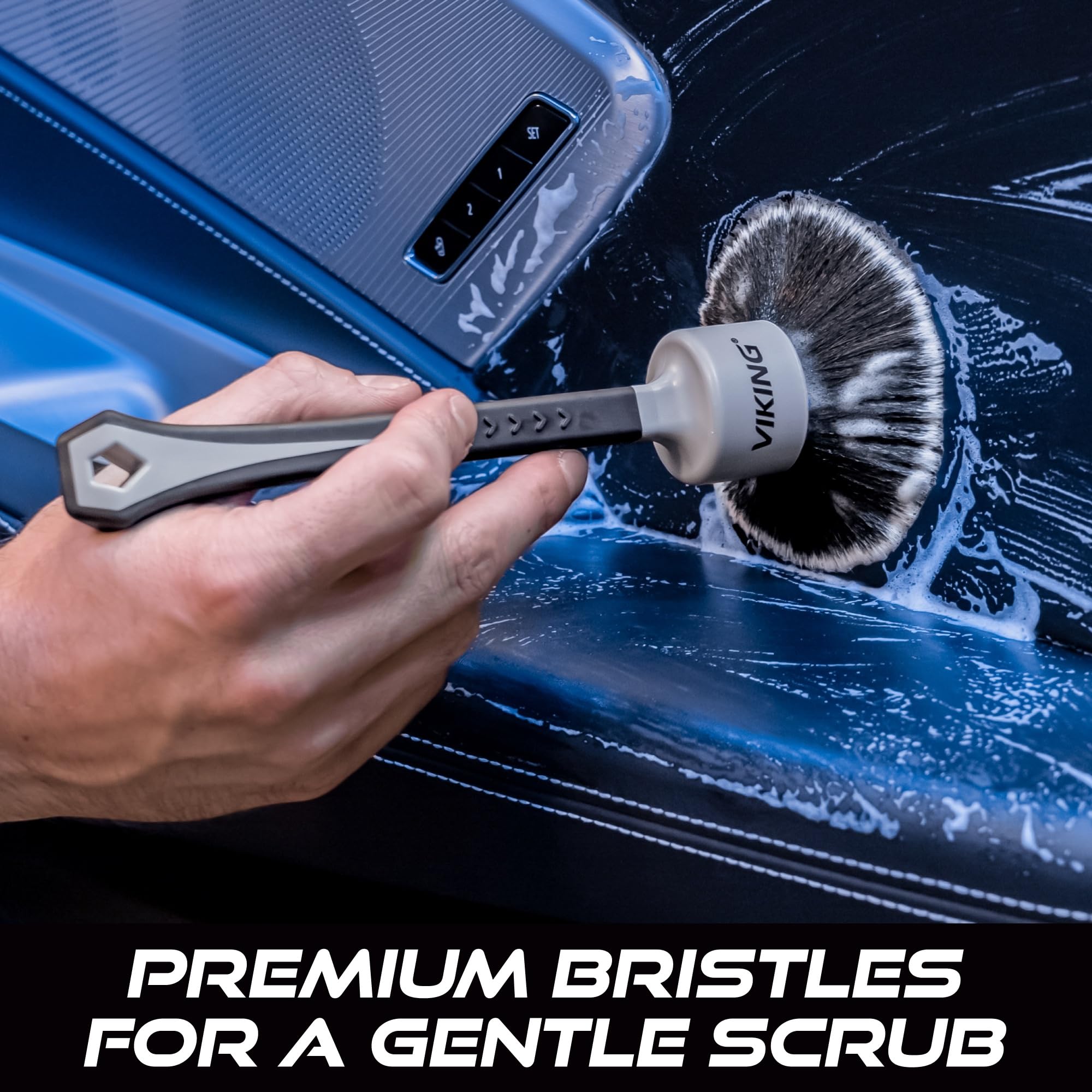 VIKING Auto Detailing Pinsel-Set für Auto-Reinigungsset, superweiche Borsten für Innendetails, schwarz/grau, inklusive mittelgroßem 2,5 cm Durchmesser und großen Bürstenköpfen mit 3,8 cm Durchmesser