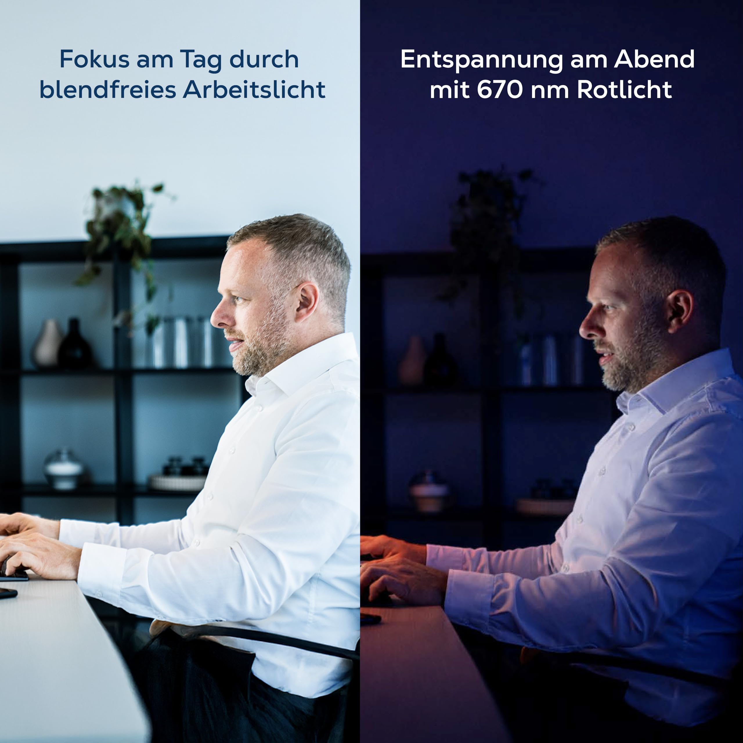 AddRed Schreibtischlampe – Augenfreundliche LED Arbeitsplatzlampe für entspanntes Arbeiten am Bildschirm – Vollspektrum Weißlicht (3000K, Ra98) & 670 nm Rotlicht