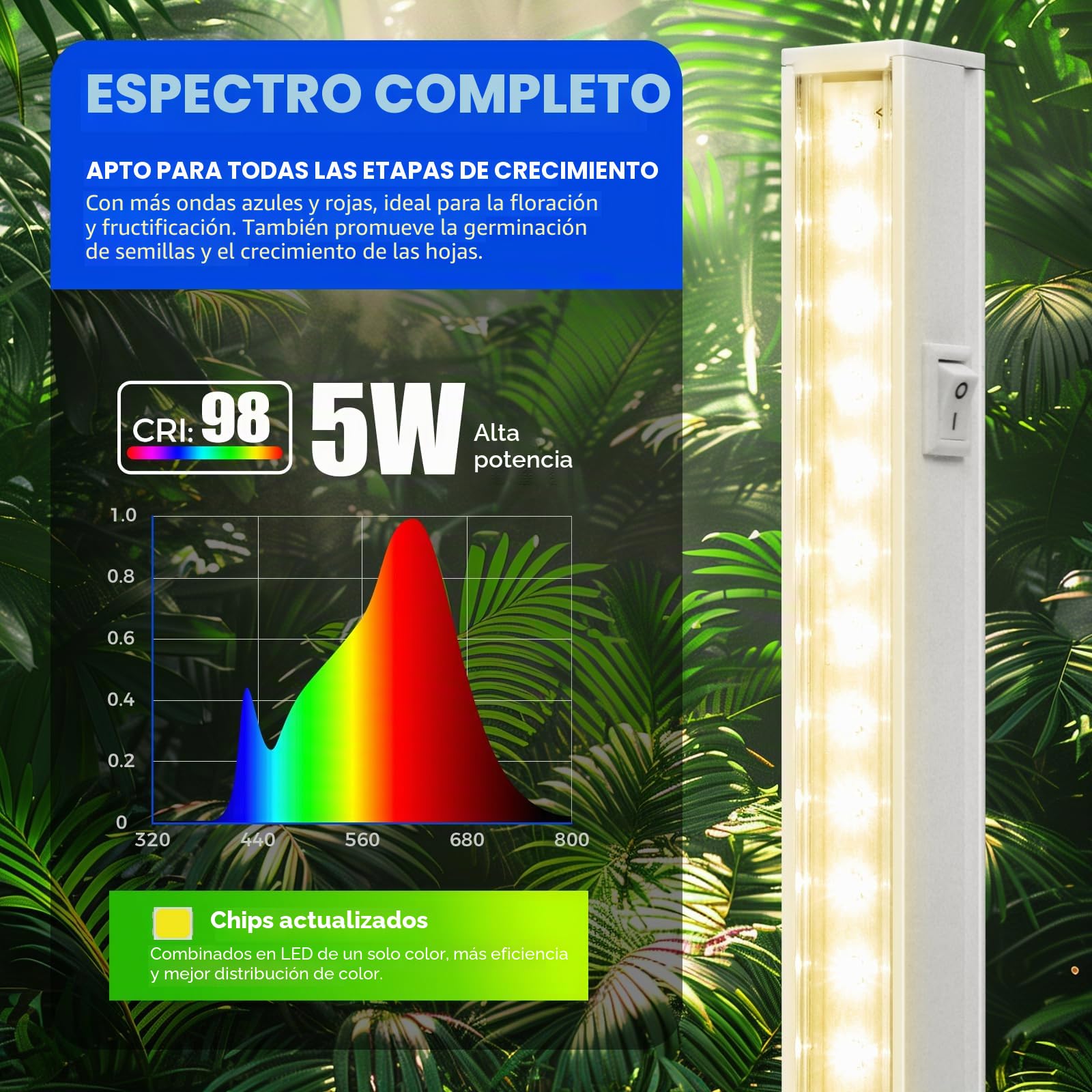 Barrina Luces de cultivo T5 de 1 pie para plantas de interior, amarillo, luz solar de espectro completo, lámpara de cultivo de plantas enlazable, tira de luz LED de crecimiento con interruptor, Plug
