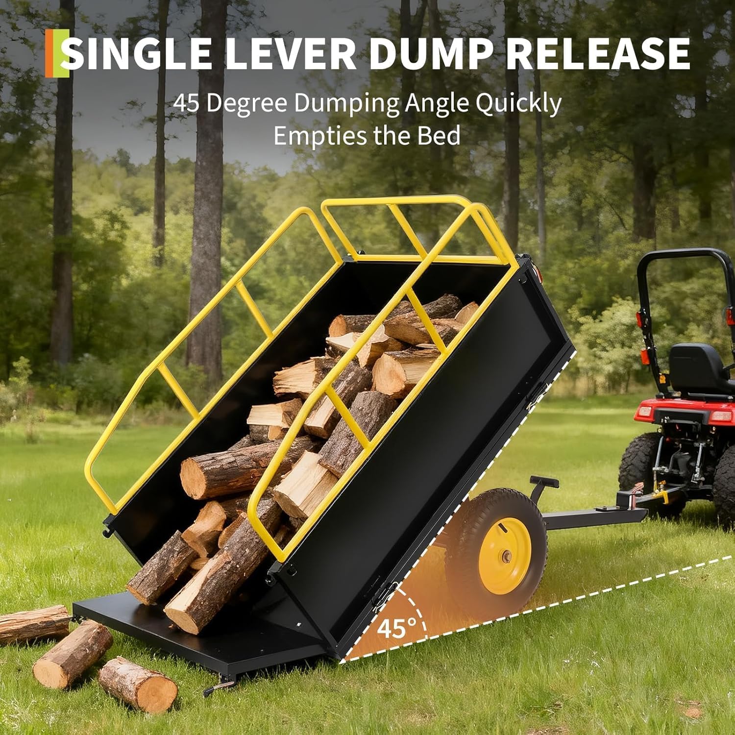GarveeLife Lawn Mower Trailer ATV Dump Cart Tow Behind, 750 Lb Utility Garden Cart, 17 Cu.Ft, Heavy Duty Steel Garden Utility Trailer with Removable Sides for Atvs, Utvs Lawn Garden Tractors