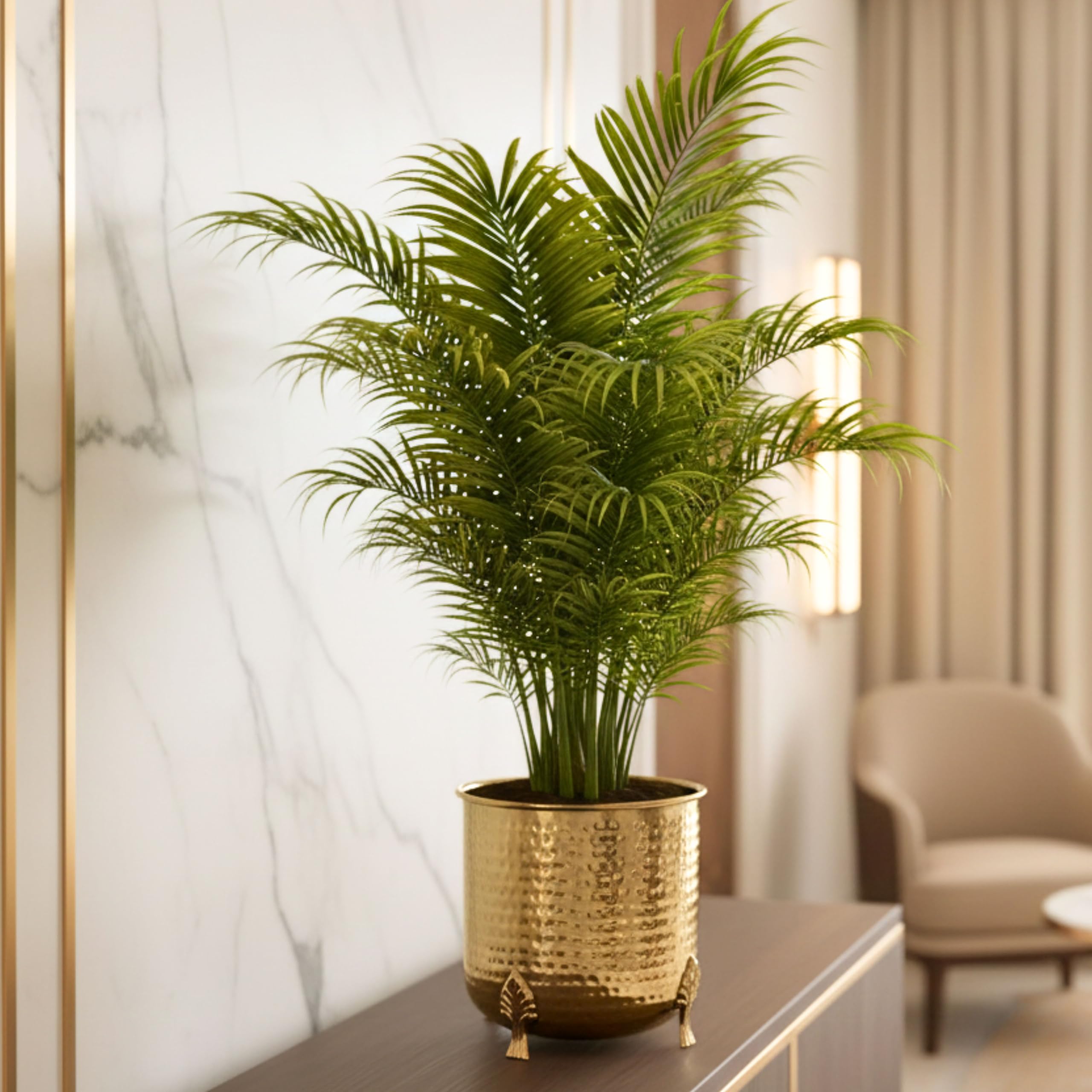 BEHOMA Metal Hammered Planter for Home Decor | Decorative for Indoor Outdoor Balcony Living Room | Table Decorative Plant Pot for Gifting | Size Height- 6" x Dia. 6" inch | Golden (Plant Not Included)