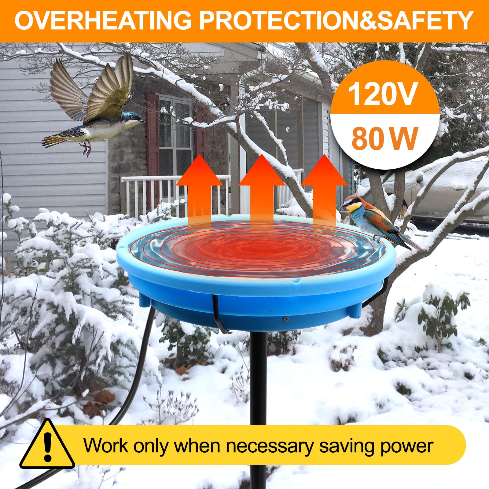 WISMOIER Heated Bird Bath with Thermostatically Controlled -80W Bird Bath Deicer for Winter Garden with 5.9Ft Electric Cord Heated Bird Waterer Bird Feeder Birdbath Heater for All Seasons