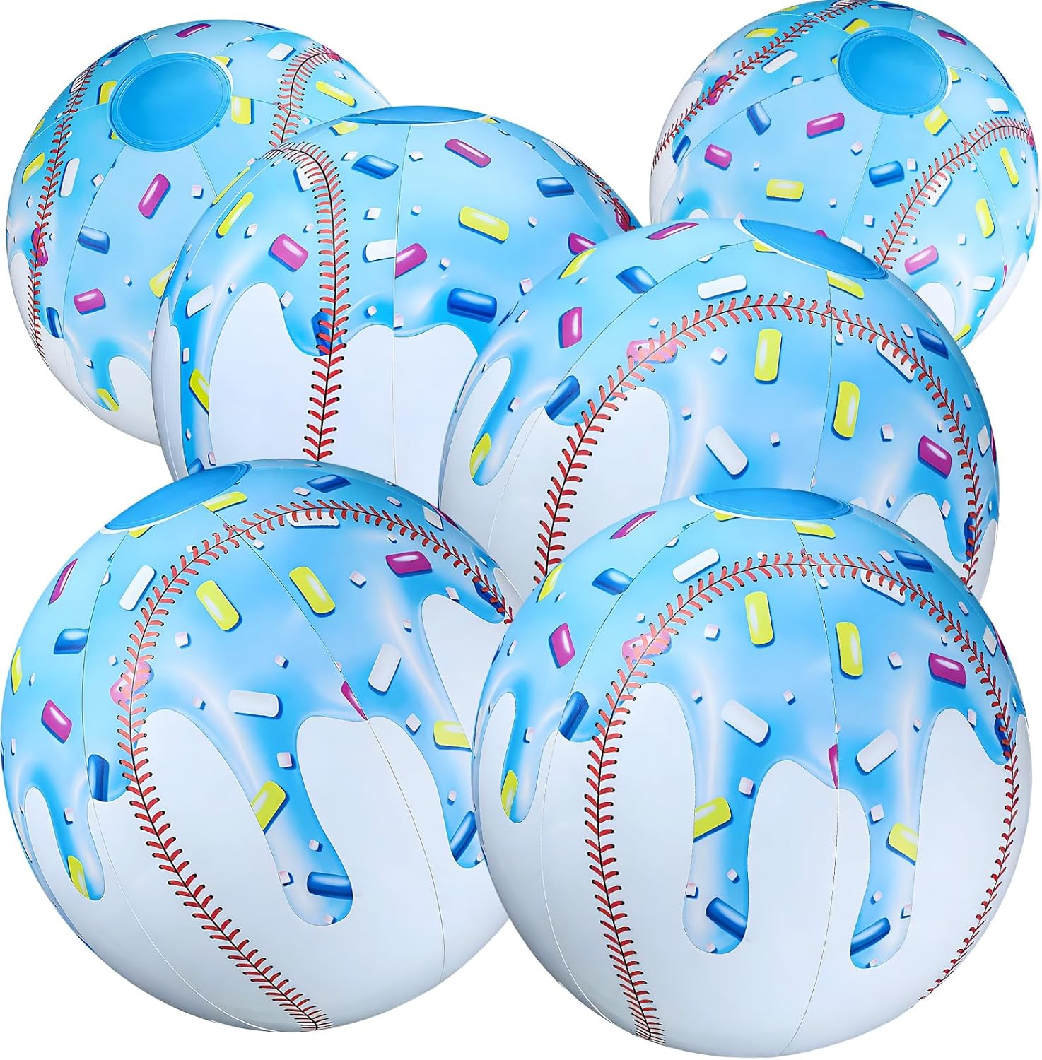 6 Pcs Inflatable Baseball, 10 Inch Ice Cream Drip Mini Beach Balls for Summer Outdoor Pool Beach Birthday Sports Baseball Drip Gender Reveal Party Decoration