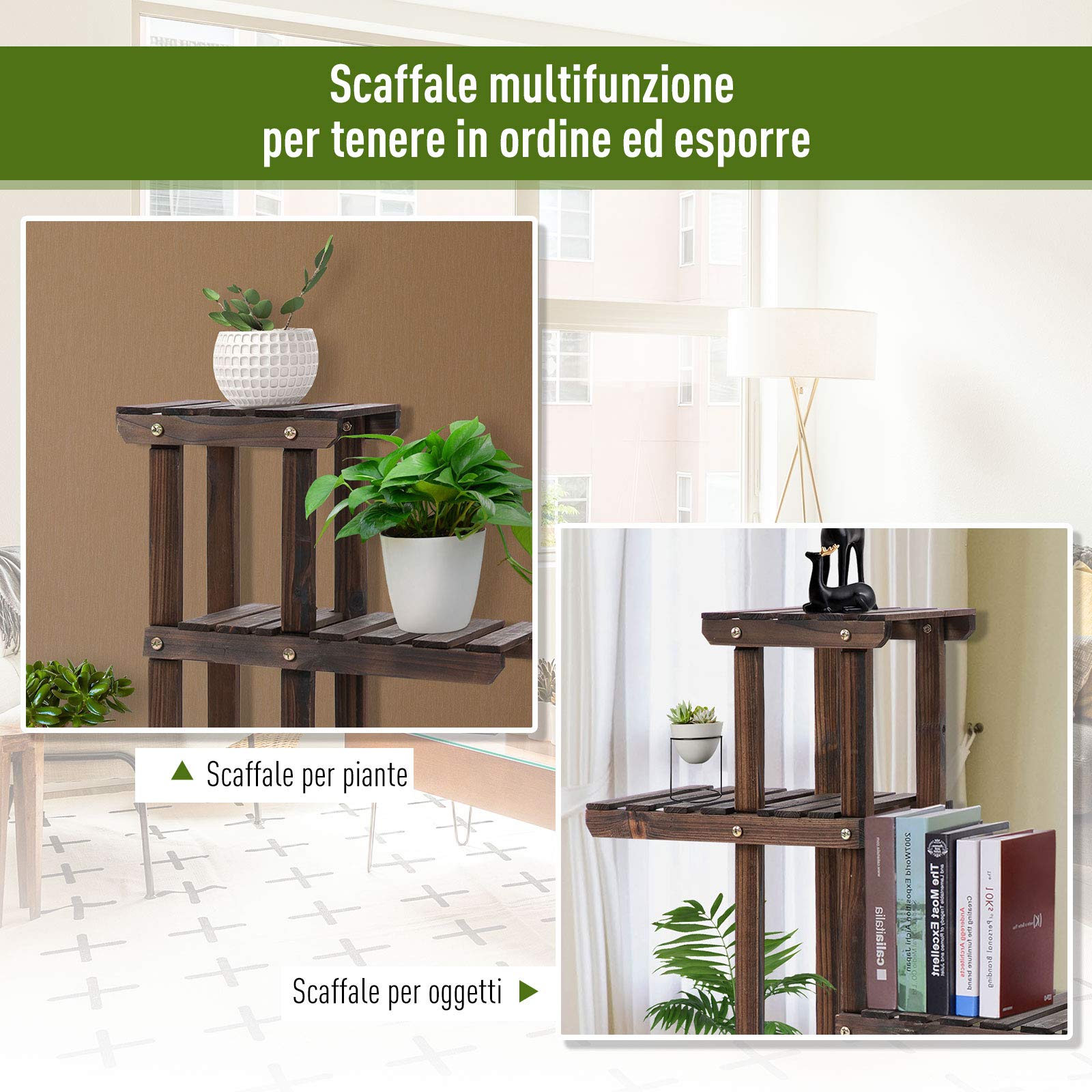 Outsunny Porta Piante da Esterno Scaffale Portafiori 123.5 x 33 x 80cm