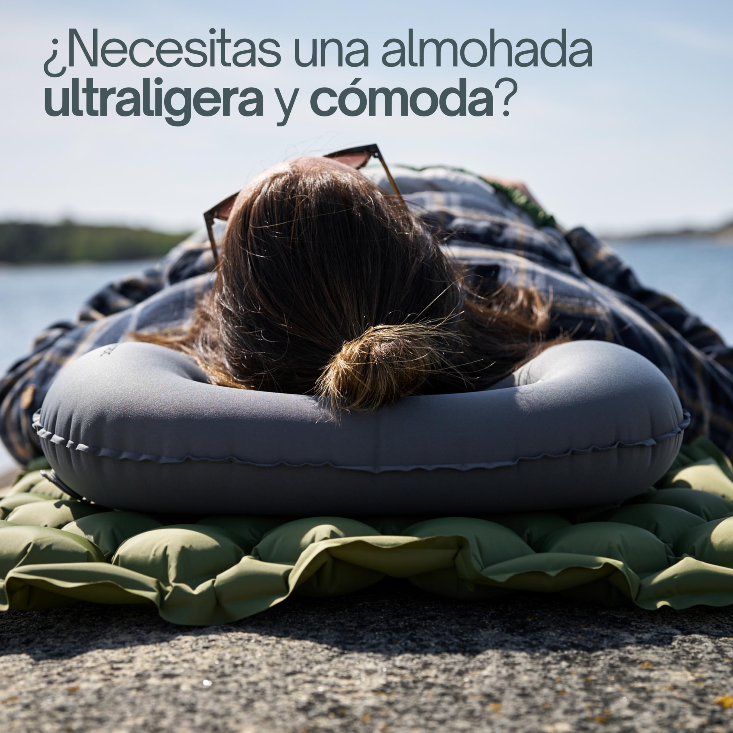 Trinordic Almohada Hinchable Ultraligera Camping – Funda Suave y Válvula Ajustable – Almohada Viaje Cómoda y Compacta – Accesorio para Senderismo, Mochilero y Bikepacking
