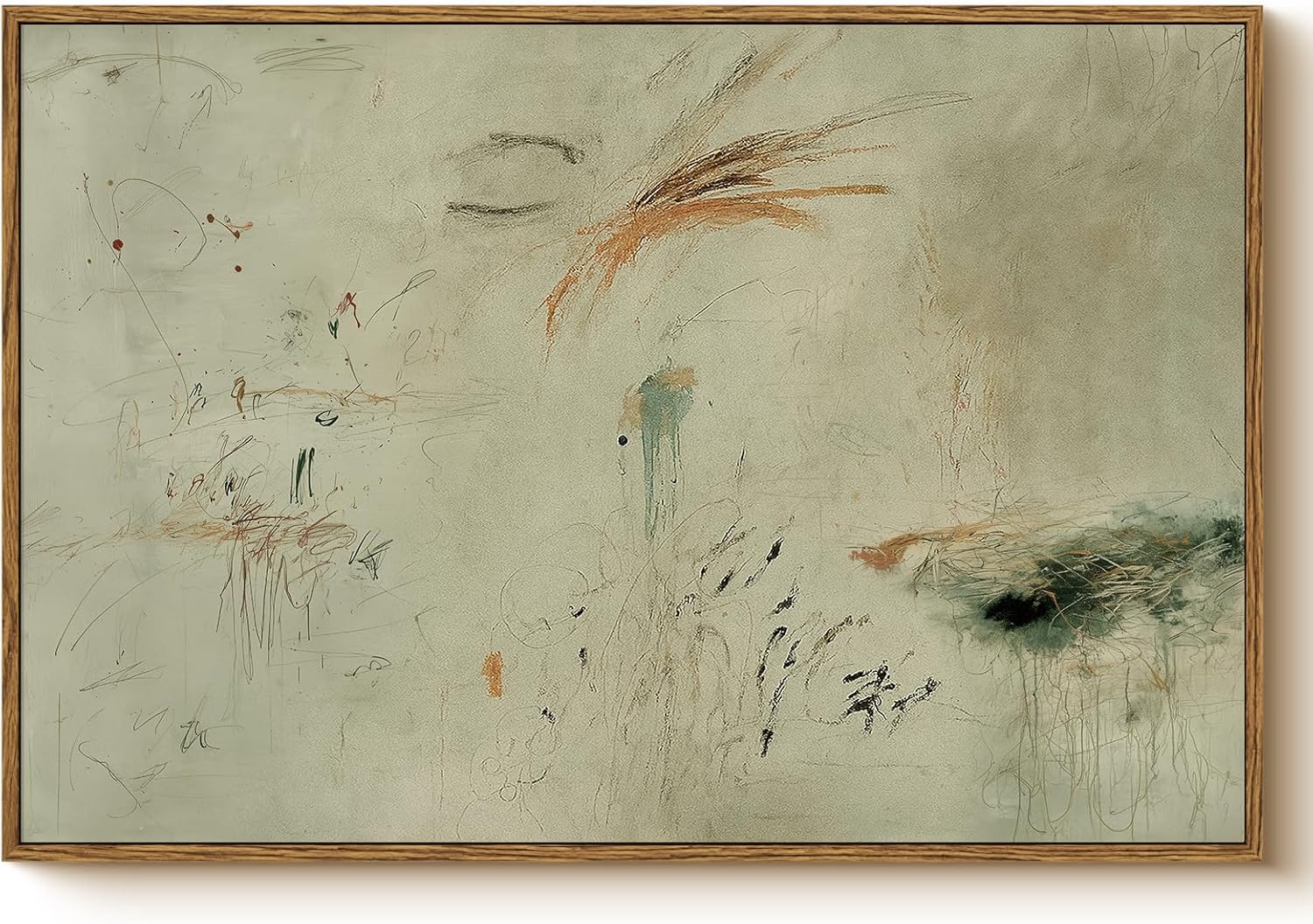 Classic Minimalist Sage Green Abstract Framed Canvas Wall Art, 16x24 Inch with Soft Tones Large Boho Painting Print, Modern Living Room Bedroom Bathroom Office Home Decor