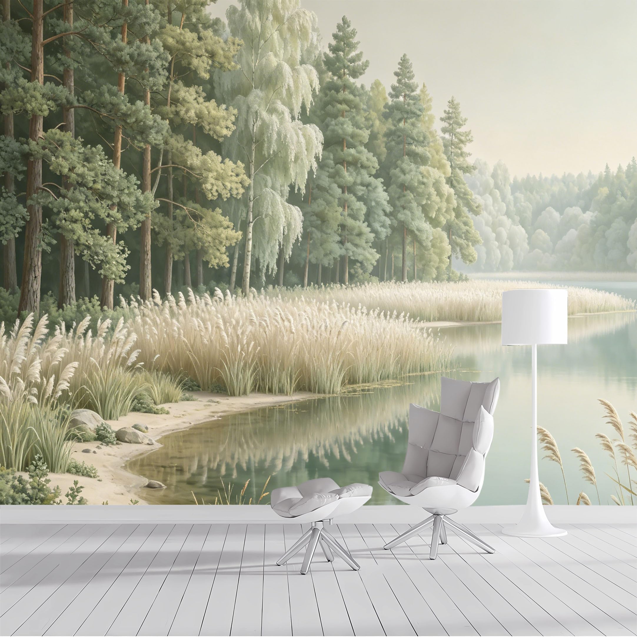 Custom Size Wall Mural Tranquil Lake Forest Landscape Watercolor Nature Scenery SelfAdhesive Wall Fabric Removable Peel and Stick Wallpaper Wall Decor for Living Room Bedroom Bathroom