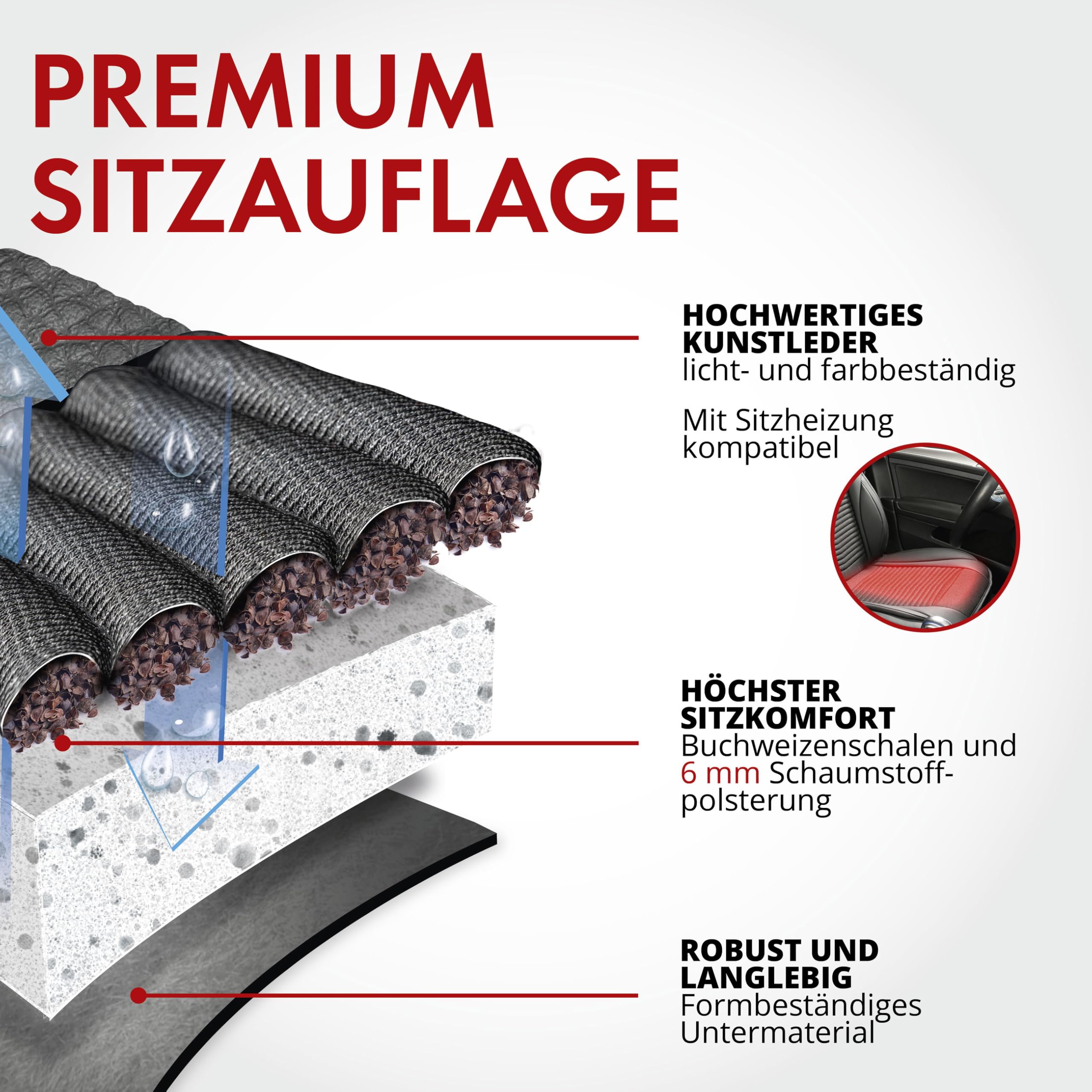 Walser Premium Sitzauflage Max, Ergonomischer Sitzschoner, Universal Sitzauflagen für Bequemes Fahren, Autositzauflage Vordersitze aus 100% Polyester, Sitzbezug Vordersitze