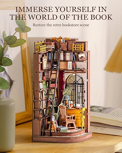 Miniatura 4 de Rolife Kit de rincón de libros para bricolaje, estudio de esquina silenciosa, rompecabezas 3D, decoración creativa británica para adultos, kits en