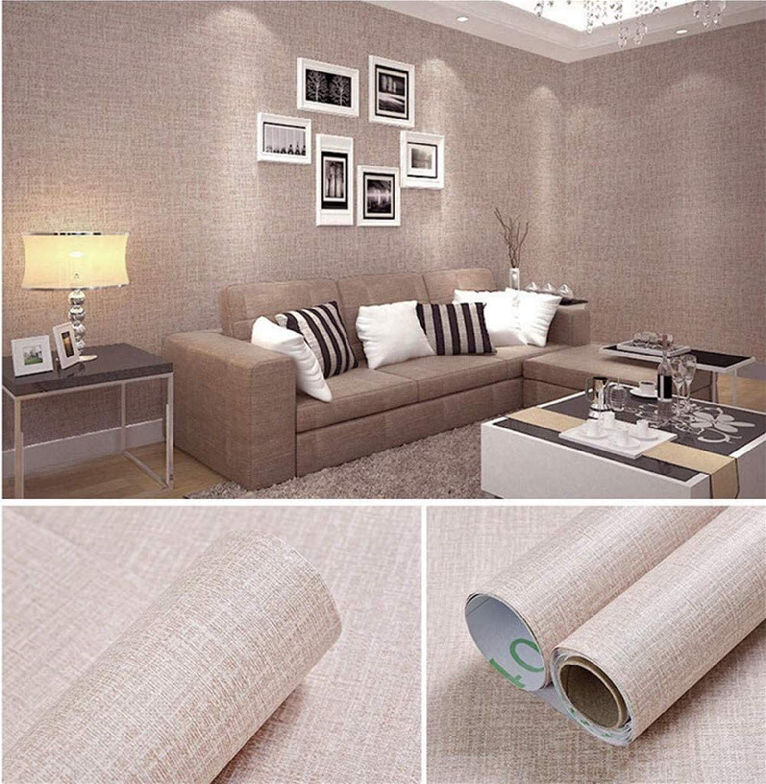 Yancorp 10ft Textured Fabric Wallpaper Faux Grasscloth Khaki Peel and