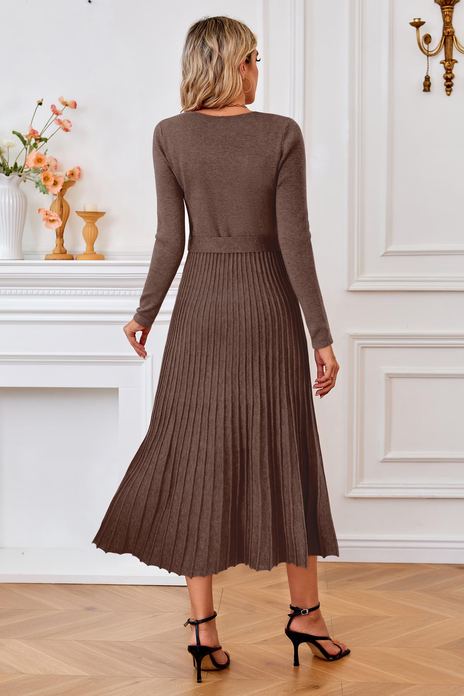 Arach&Cloz Strickkleid Damen Herbst Plissee Elegant Midi Winter Kleider