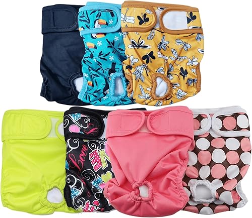 Pañales lavables para perros hembra (paquete de 7), pañales duraderos y cómodos, reutilizables, para niñas y perros en período de calor (estilo A, L)