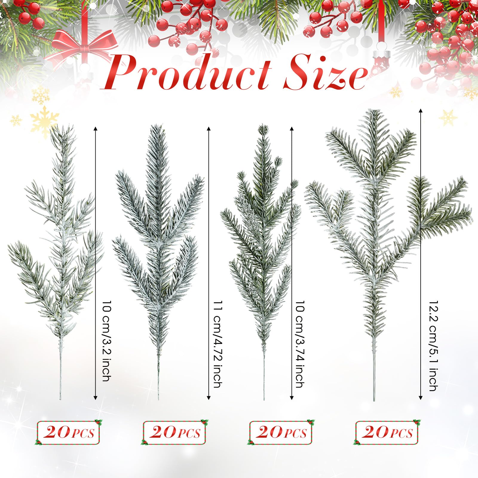 Yunlly Künstliche Tannennadel-Zweige für Weihnachten, 4 Stile, Girlande, Grünpflanze, Winter, künstliche Stiele, Weihnachtsbaum-Picker für DIY-Kranz, Mittelstück, große Dekoration für Zuhause, Winter,