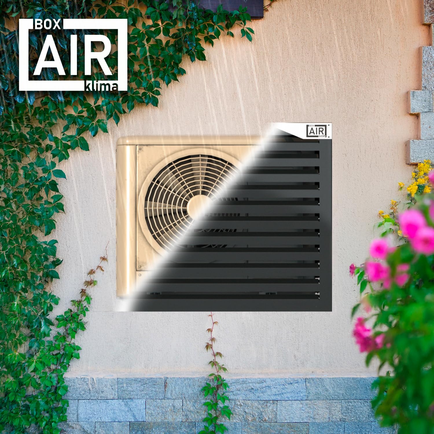 Big Blade XXL Antracite – Copri Climatizzatore Esterno in Alluminio Composito e Telaio INOX 316, Installazione a Parete, 135×112×68 cm – Copertura Unità di Grandi Dimensioni