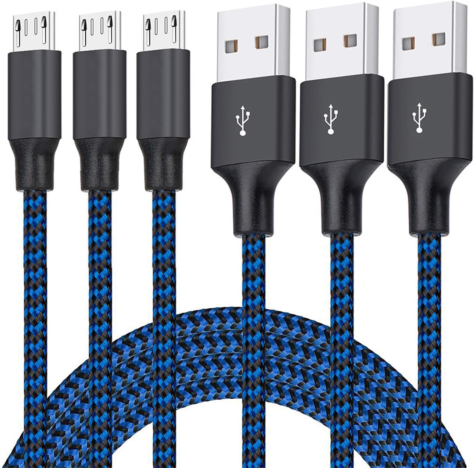 Micro USB Cable, 3Pack 6FT Android Charger Cord Long Braided Sync Fast Charging Cables Compatible with Samsung Galaxy S6 S7 Edge, Android Phone -Blue