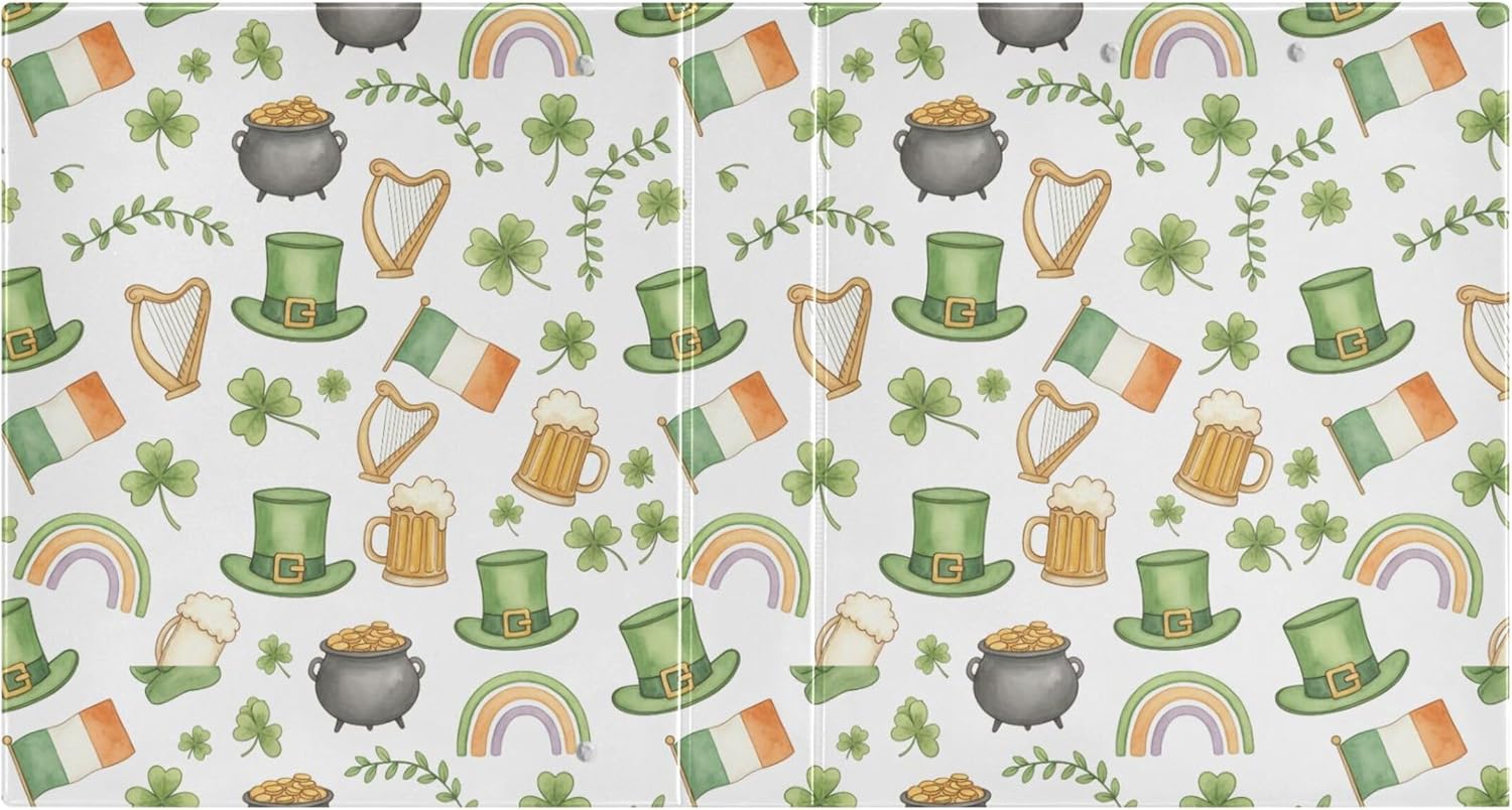 St Patrick's Theme 3 Ring Binders, 1.5” Round Ring Binders with Clipboard - Letter Size, 3 Interior PVC Clear Pockets & Anti-Slip Clip for Office School Supplies, 2PCS