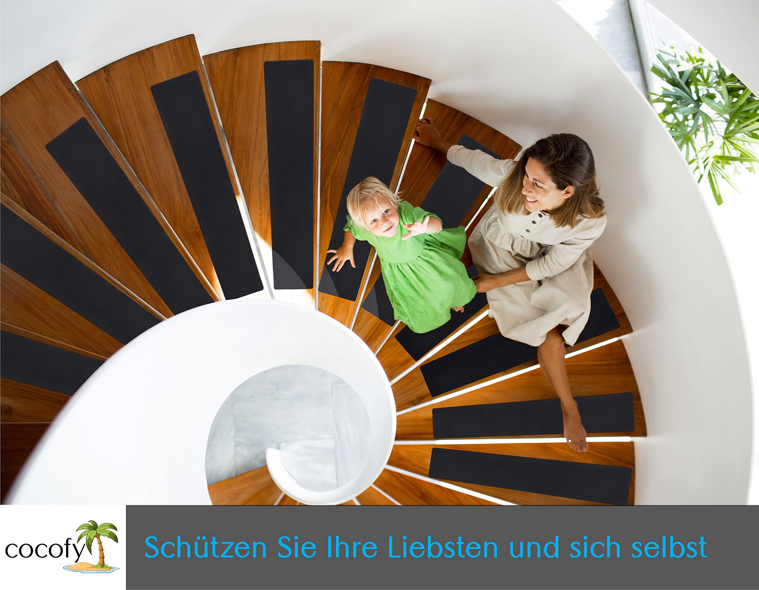 Treppenstufen Matten modern 15er Set, 75x20 cm groß Filz selbstklebend | Stufenmatten innen 15 Stück Teppich Treppenstufen Treppenteppich selbstklebend Treppen Teppichstufen schwarz