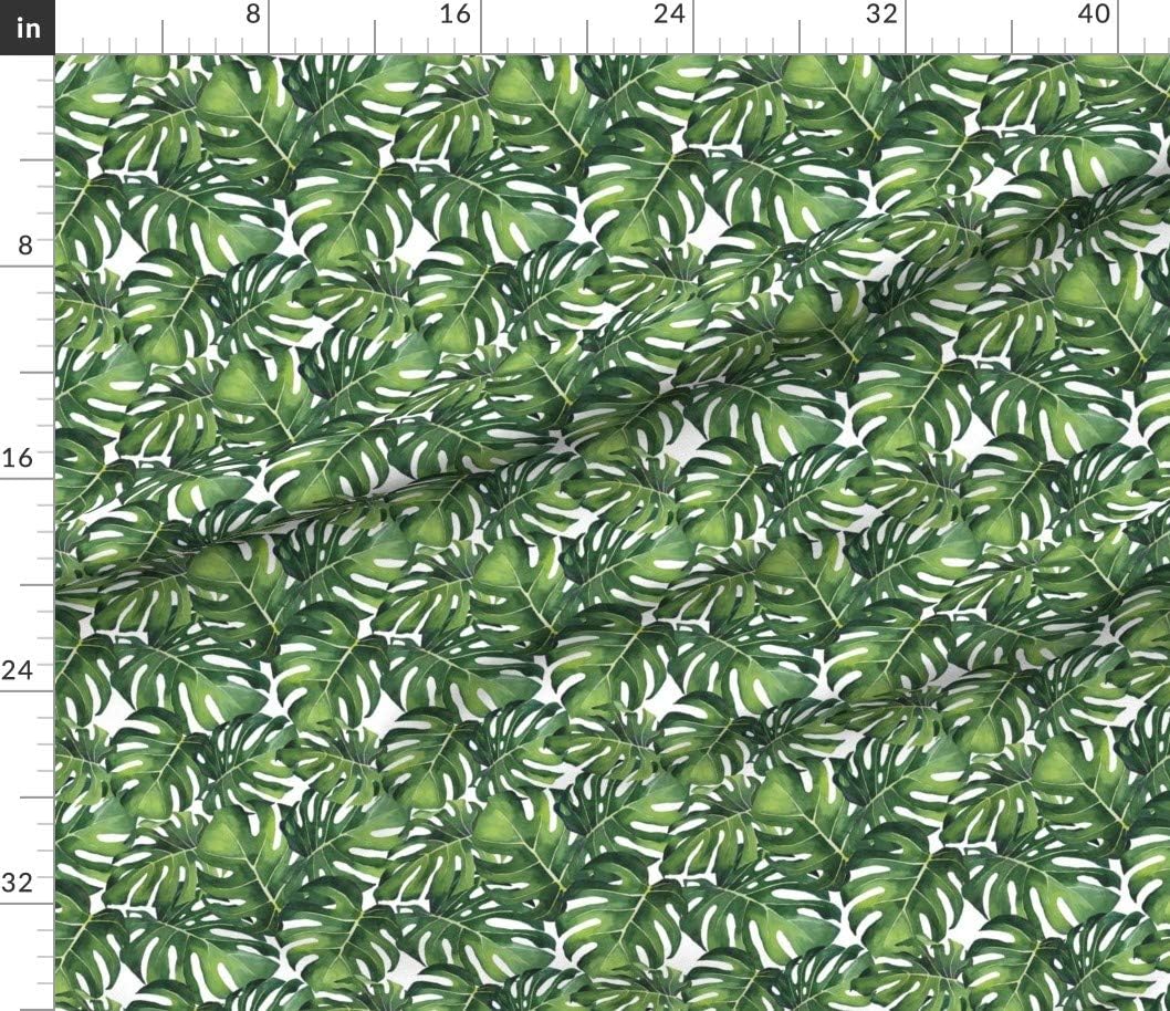 Spoonflower Fabric - Watercolor Monstera Leaves Tropical Print Beach Modern Printed on Petal Signature Cotton Fabric by The Yard - Sewing Quilting Apparel Crafts Decor
