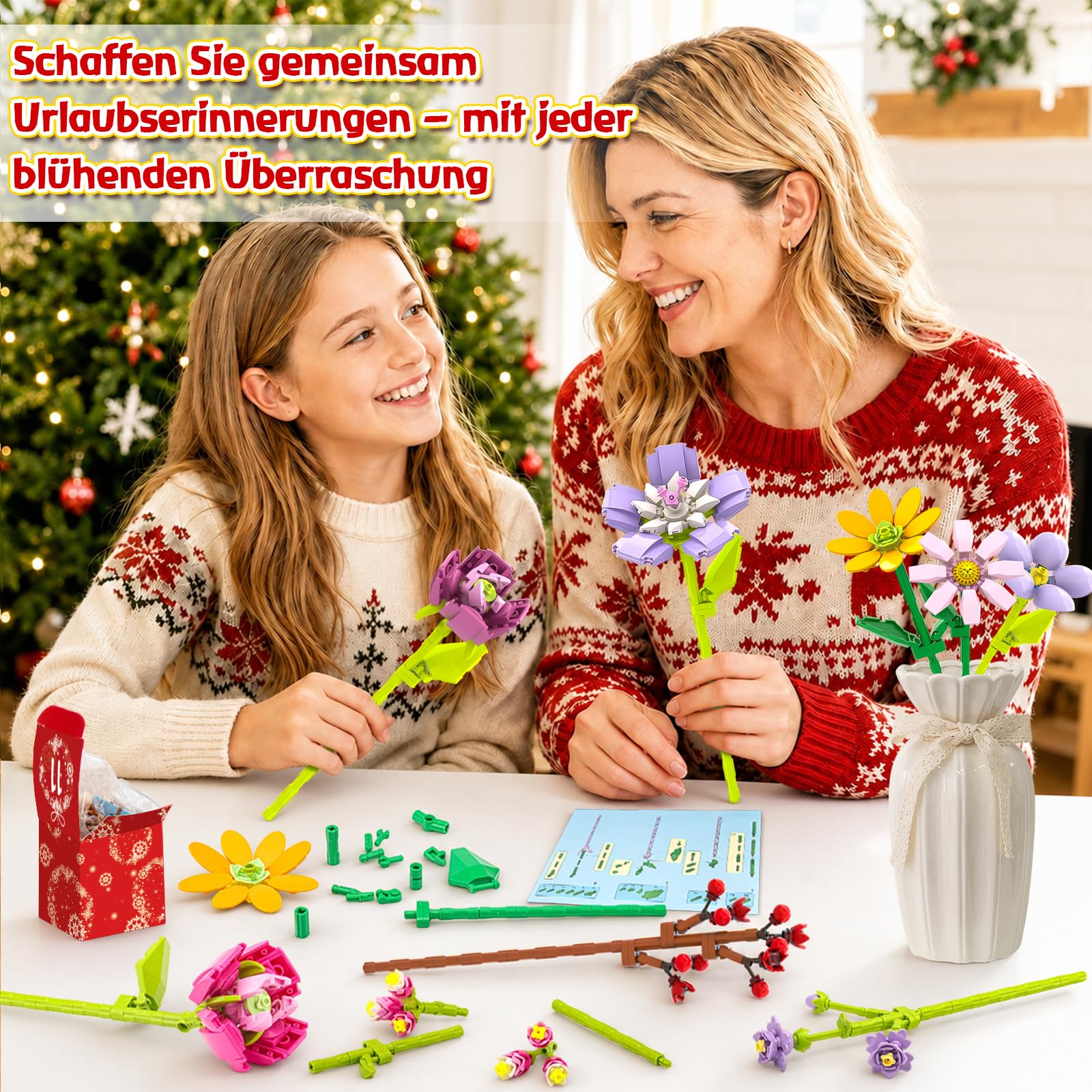 Calendario dell'Avvento 2026 con fiori, per ragazze, regalo per conto alla rovescia di 24 giorni | 24 mazzi di fiori unici, mattoncini ABS da 4,9 mm, compatibili con marche comuni, per adolescenti e donne, dai 8 anni in su