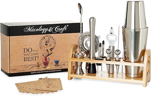 Miniatura 10 de Mixology & Craft Kit de camarero  Juego de 13 piezas que incluye cóctel de acero inoxidable con soporte de bar y coctelera Boston, perfecto para