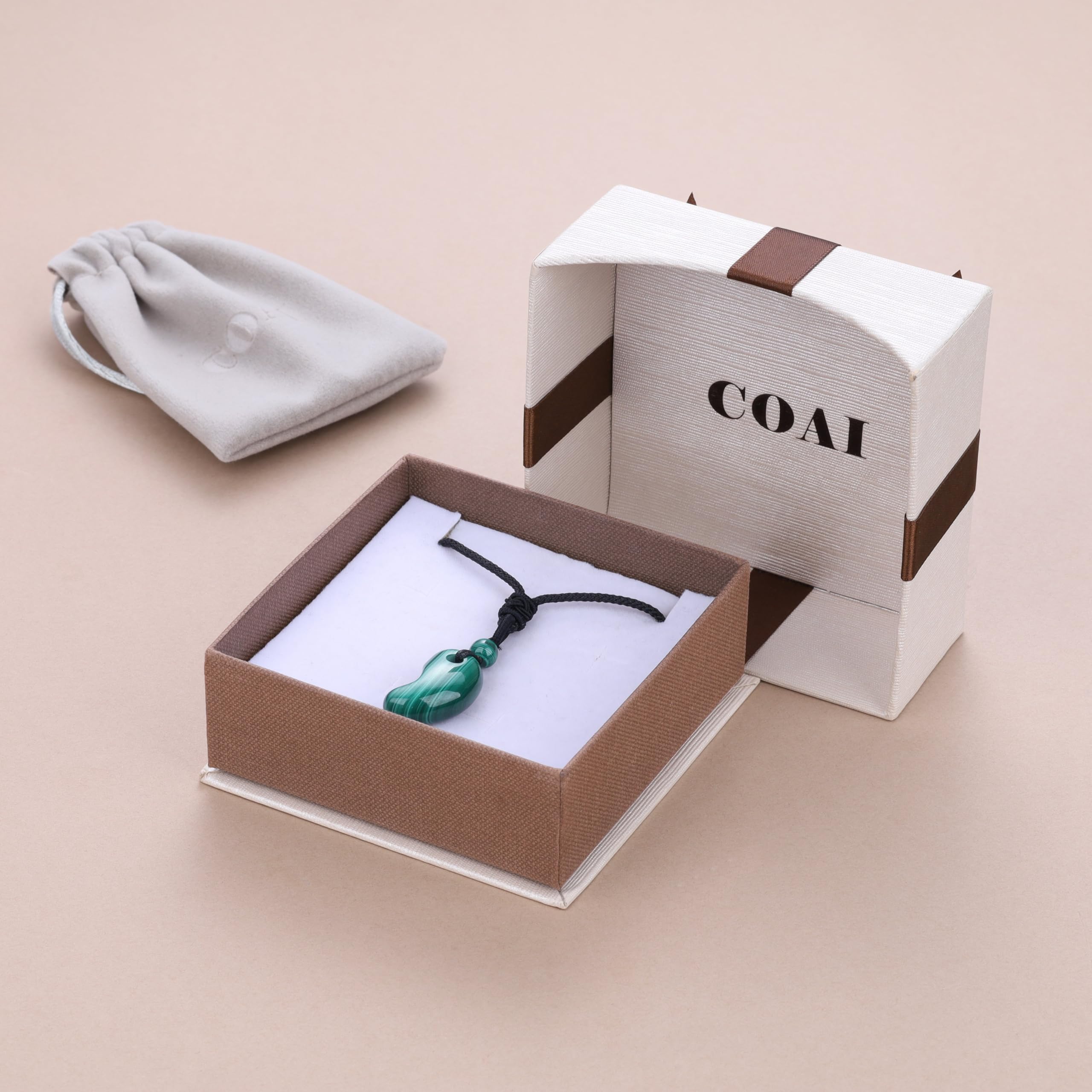 COAI Collana da Uomo e da Donna con Ciondolo Pendente Magatama in Pietre Naturali Intarsiate con Totem Animali, Collana Pietra Naturale Unisex Laccio Regolabile
