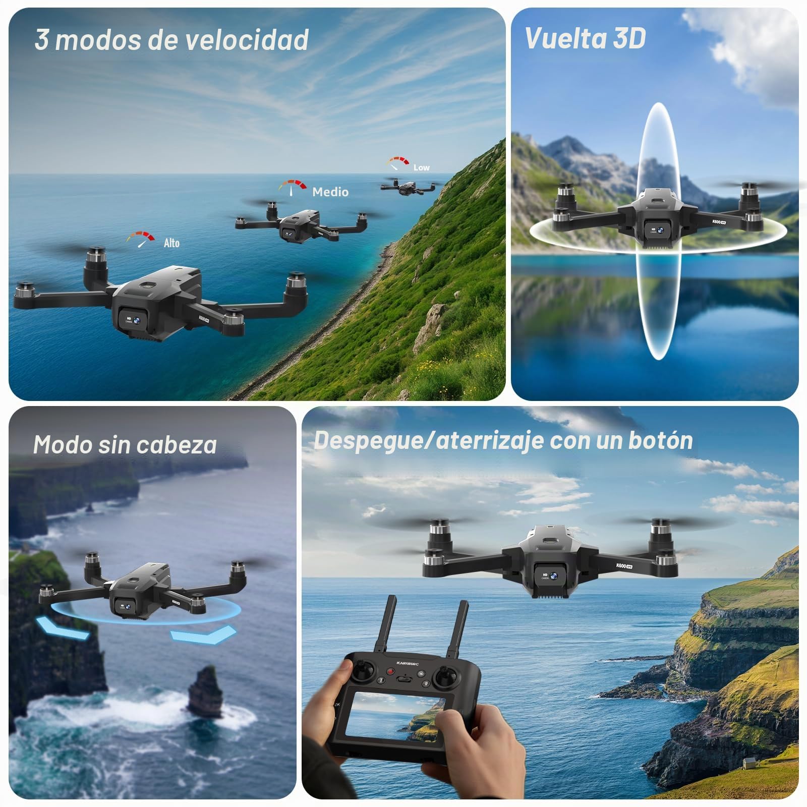 Dron K600GPS con Cámara 1080P, FPV 4.5", Regreso Automático, Sígueme, Motor sin Escobillas, Quadcopter Plegable