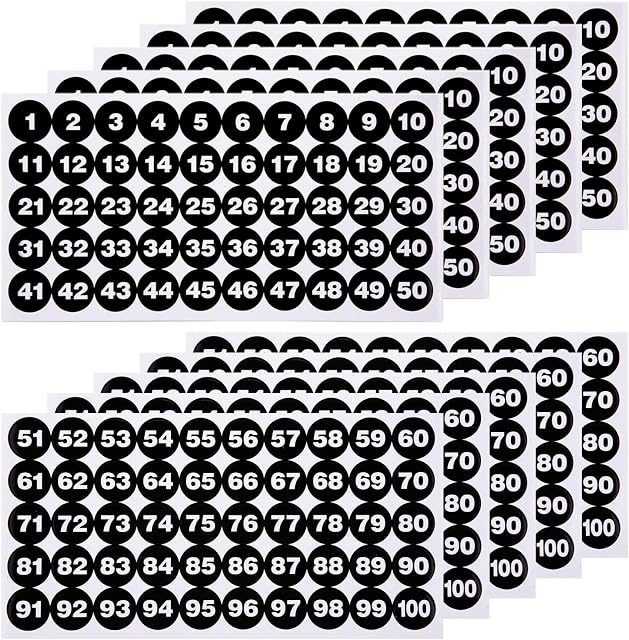 LUTER 10 Sheets Number Stickers 5 Sets of 1-100 Vinyl Number Sticker Waterproof Labels for Sorting, Organizing, Storage Boxes, Lockers, Indoor& Outdoor, Office&School Supplies (Black, 1 inch)