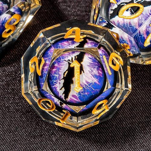 Miniatura 7 de OUKELANWO Juego de dados DND de globo ocular de resina de núcleo líquido, 7 piezas de dados Dungeons and Dragons de borde afilado para juego de rol