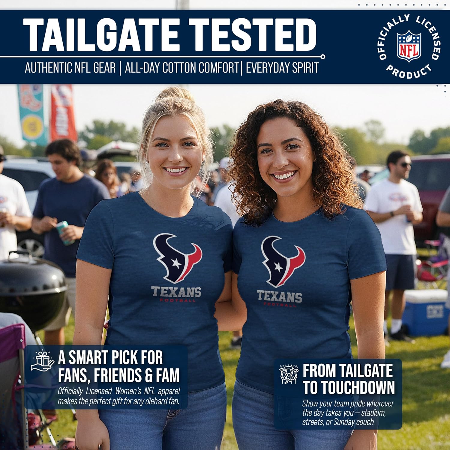 Team Fan Apparel Women's NFL Ultimate Fan Logo Short Sleeve T-Shirt - 100% Cotton - Officially Licensed - Tagless Tee (Houston Texans - Navy, Large) - Image 4